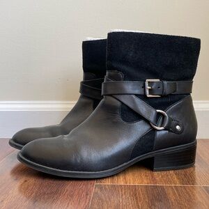 Lauren Ralph Lauren Makalia Black Moto Buckle Ankle Bootie Leather Suede